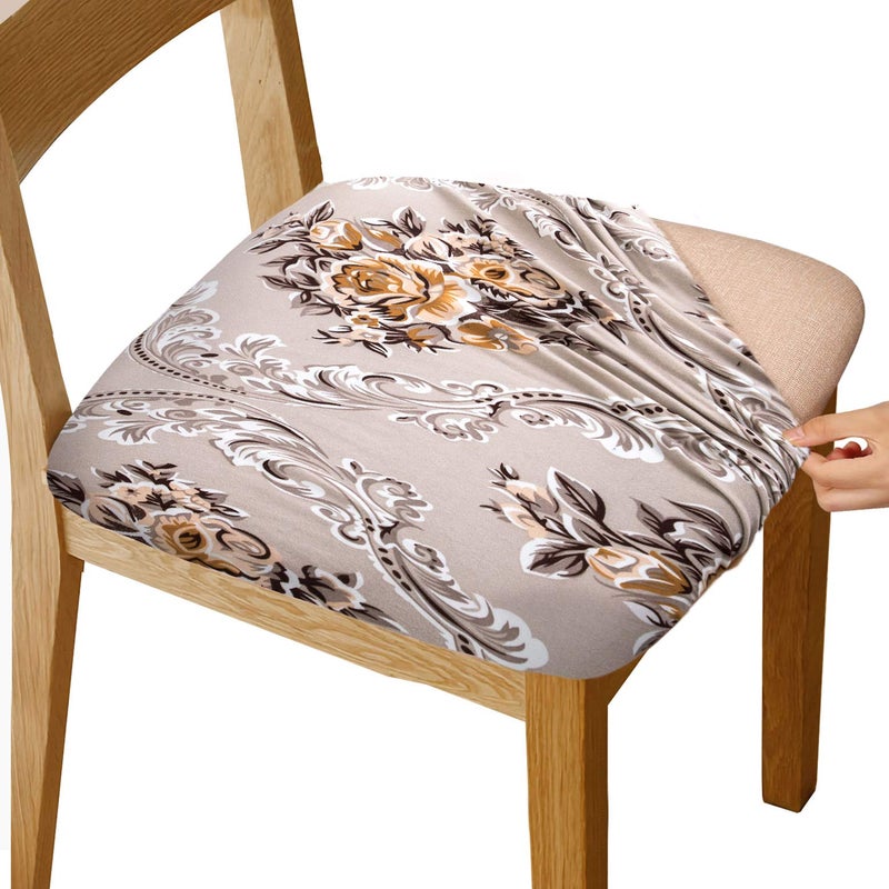 Gute Stretch Printed Chair Seat Covers with Elastic Ties and Button, Removable Washable Dining Upholstered Chair Protector Seat Cushion Slipcovers for Dining Room, Office,Rose 4 Pack - Image 1
